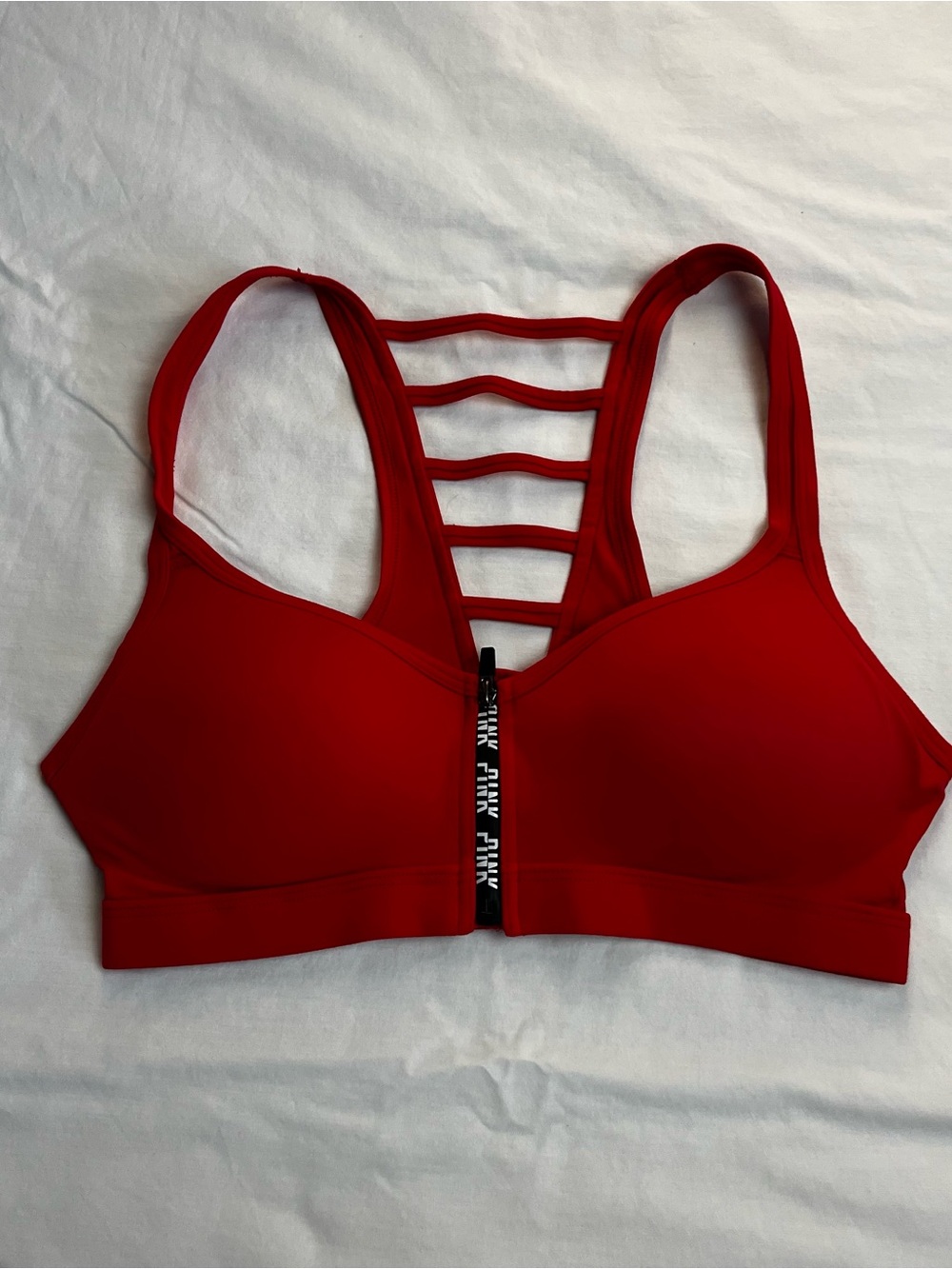 PINK Victoria's Secret Red Front-Zip Strappy Sports Bra